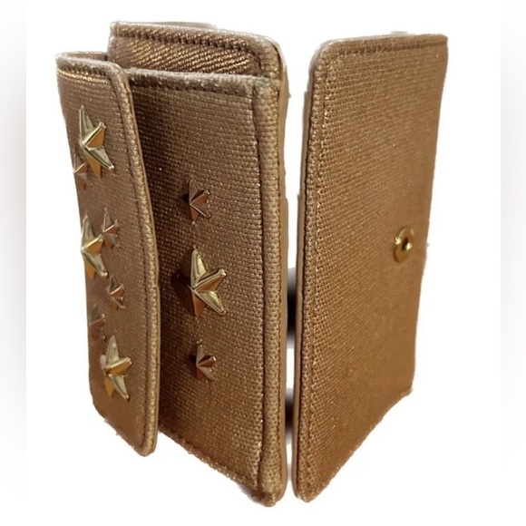 JIMMY CHOO NEMO STAR STUD METALLIC DENIM TRIFOLD WALLET RARE - Picture 10 of 11